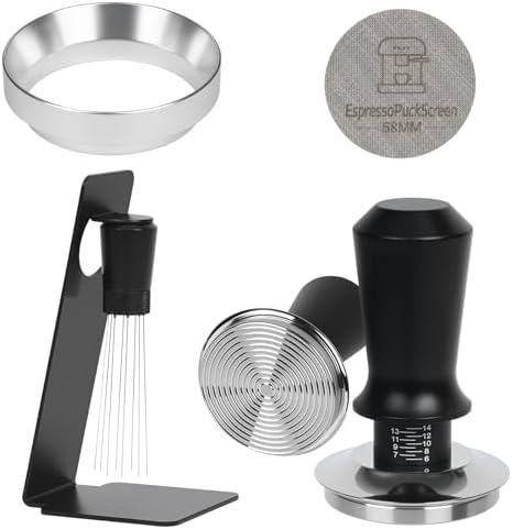 58mm Espresso Tamper Kit - Dual-Spring Calibrated Coffee Tamper, 8-Needle WDT Tool Espresso Distribution Tool, Magnetic Aluminum Dosing Funnel, Reusable Puck Screen, Fit for 58mm Portafilters