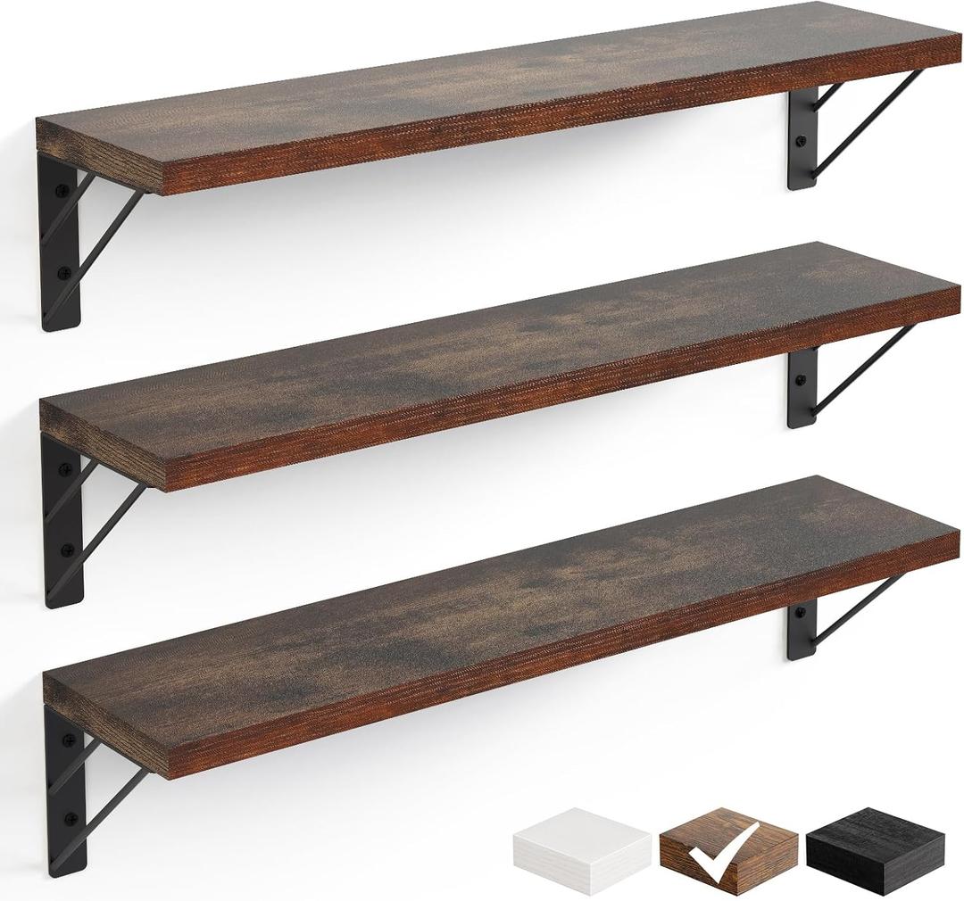 BAYKA 22.4 Inch Long Wall Mounted Floating Shelves (Rustic Brown, Set of 3), 22.4 inches Uniform