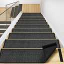 Peel and Stick Stair Carpet Treads for Wooden Steps,15 Pack Indoor Black Stair Mats, Basement Safety Stick On Stair Rug Step Pads for Pet Dog, Elders and Kids (Set of 15)