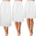 Mepase 3 Pieces Women's Satin Half Slip for Under Dresses 3 Kinds of Length 19, 27, 35 Inch Slip Dress with Lace (Medium, White)