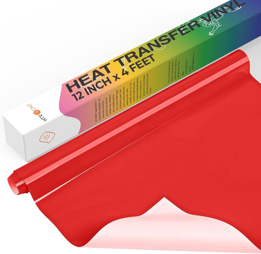 HTVRONT Heat Transfer Vinyl Roll -12" x 4FT Red HTV Vinyl for T-Shirts, Red Iron on Vinyl for All Cutting Machines - Easy to Cut & Weed for HTV Heat Transfer Vinyl Design
