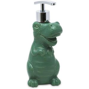 Isaac Jacobs Green Ceramic Dinosaur, Liquid Soap Pump/Lotion Dispenser with Chrome Metal Pump (Holds Up to 12 Oz.)  Great for Bathroom, Kitchen Countertop, Bath Accessory (Green)