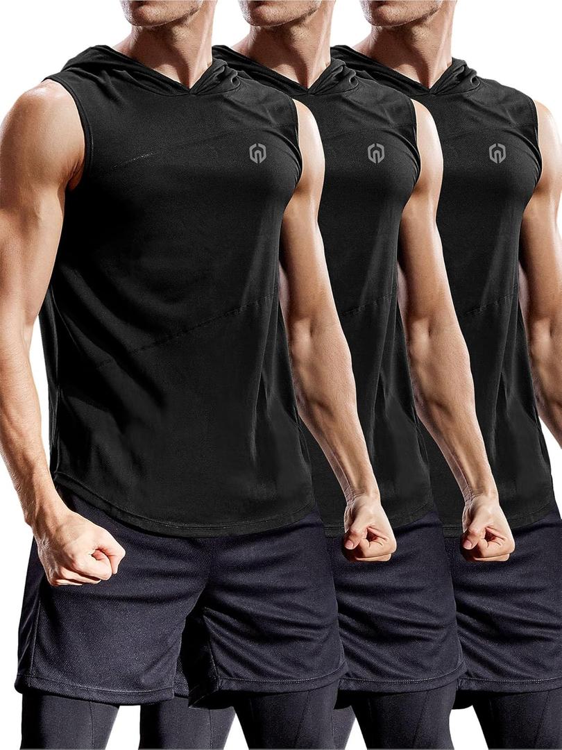 NELEUS Dry Fit Workout Athletic Muscle Tank Top Running Shirts with Hoods (X-Large, 5036# 3 Pack:black)