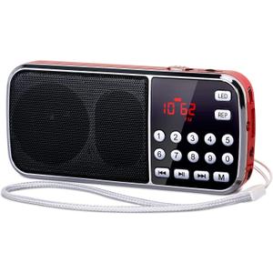 PRUNUS J-189 Bluetooth AM FM Radio, Small Portable Radio - Dual Speaker Heavy Bass, LED Flashlight, Pocket Size, TF Card USB AUX MP3 Player, Rechargeable Battery Operated Small Radios(Red)