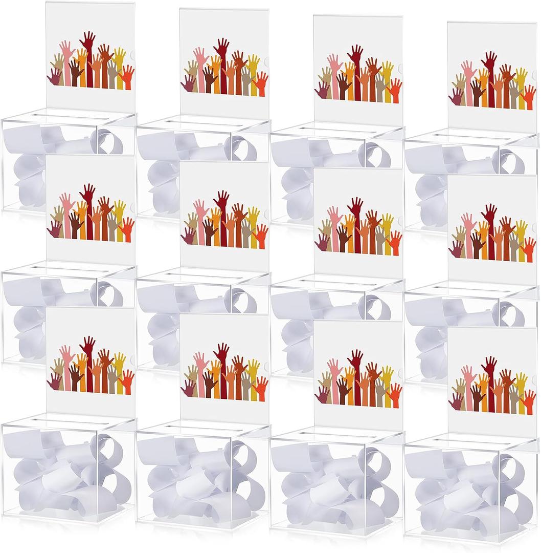 Bucherry 12 Pcs Acrylic Donation Box with Slot, 6 x 5 x 5 Inches Clear Ballot Suggestion Raffle Ticket Box with Sign for Fundraising, Raffle, Collecting, Donating, Voting