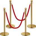 Ferraycle 4 Pcs Stainless Steel Stanchion Post Queue 5 ft Velvet Carpet Ropes and Pole Crowd Control Barriers Grand Opening Casino Theme Party Decorations 360 Photo Booth Accessories (Gold) (Gold)