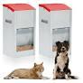 2 Pcs 15 Lbs Large Automatic Dog Feeders with Handle Acrylic Panel Galvanized Gravity Feeder Outdoor Hanging for Doggie Breed Dog Food Dispenser Container(Red)