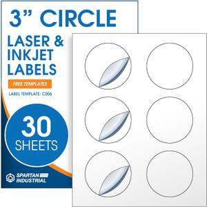 3" Circle Printable Labels Compatible with Inkjet and Laser Printers - 30 Sheets, 180 Matte White Round Stickers for Product Labeling, Organization, and Custom Tags - Spartan Industrial