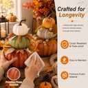 2Pcs 14"Large Stacked Pumpkin Tower Decor, Coffee&Orange‑Red Hard Foam Artificial Pumpkin Topiaries with Maple Leaves Wheat, Harvest Fall Ornament for Halloween Thanksgiving Table Porch Decor
