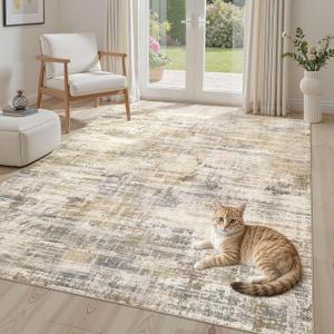 Area Rug for Living Room: 5x7 Washable Neutral Abstract Modern Soft Rugs Non Slip Indoor Floor Stain Resistant Carpet for Bedroom Dining Room Office Nursery - Golden Brown