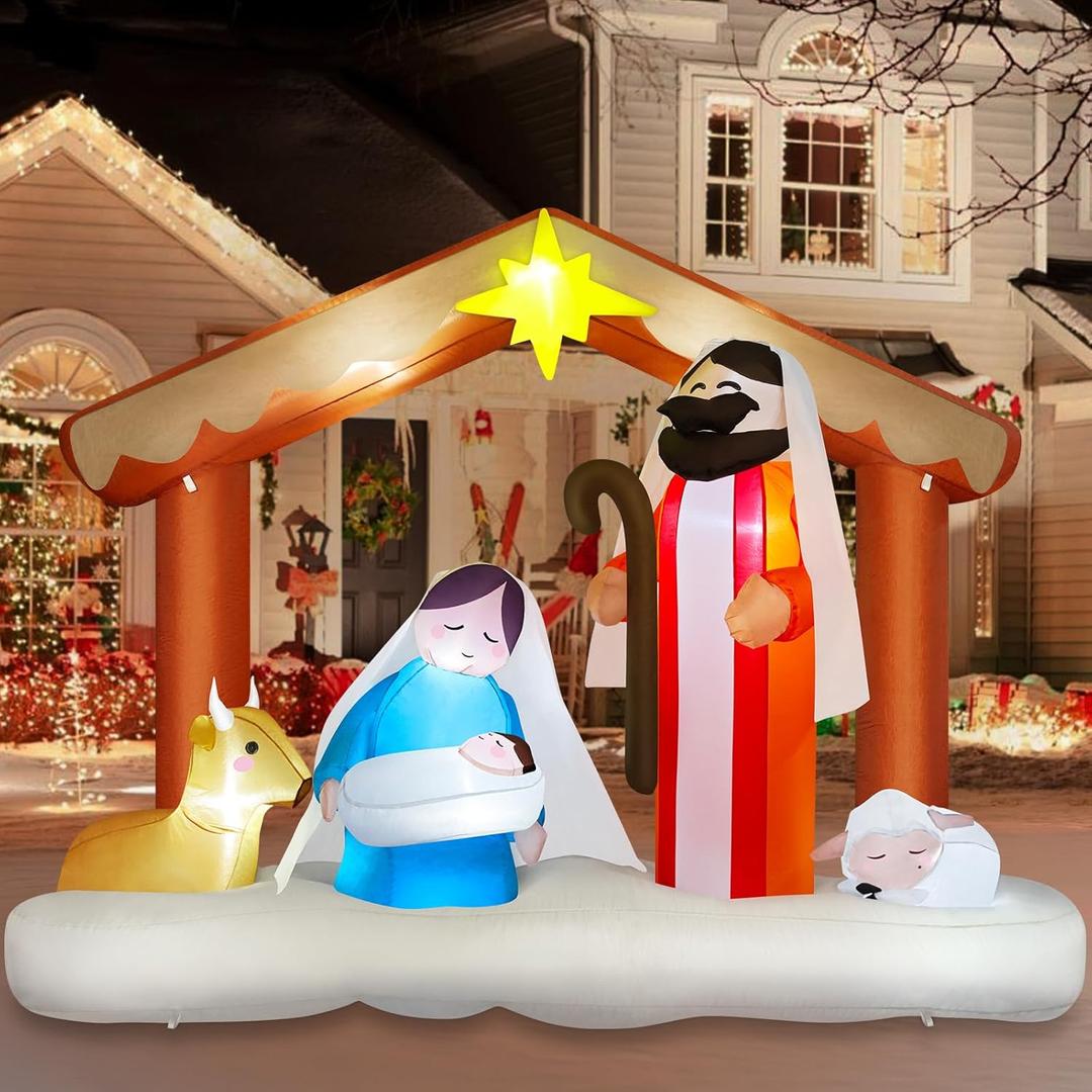 Danxilu 8 FT Long Christmas Inflatables Nativity Scene Outdoor Decorations Christmas Blow Ups The Birth of Jesus Built-in LED Lights for Yard Garden Lawn Patio Holiday Party Xmas Decor