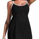 Aleumdr Retro One Piece Swimsuits for Women Tummy Control Swim Dresses Color Block High Waisted Skirt Bathing Suit with Pocket Black X-Large