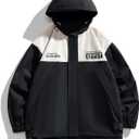 Lightweight Men's Jacket with Hood for Outdoor, Travel, Hiking, Windbreaker, Versatile, Stylish Design (X-Large, Khaki-black)