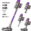 Cordless Vacuum Cleaner - Powerful Stick Vacuum with HEPA Filter, 55-Min Runtime, LED Light, Anti-Tangle Brush, Detachable Battery, Lightweight for Home, Pet Hair, Carpets & Hard Floors (Purple)