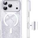 for iPhone 17 Pro Max Case, Compatible with MagSafe, Camera Control, Shockproof Military-Grade Protection, Button Built-in Air Magnetic Phone Cover with DIY Glitter Card, Clear White
