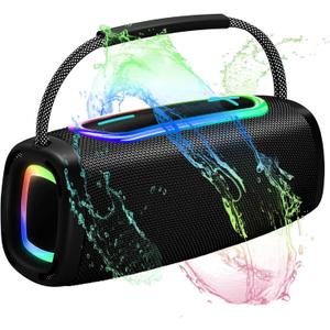 Bluetooth Speaker 6000mAh, 36H Playtime BT5.4 Portable Wireless Speaker with 24W Loud Stereo Sound, IP6 Waterproof, Portable Speaker with RGB Multi-Color Rhythm Lights for Outdoor/Home/Party as Gift (Deep Black)