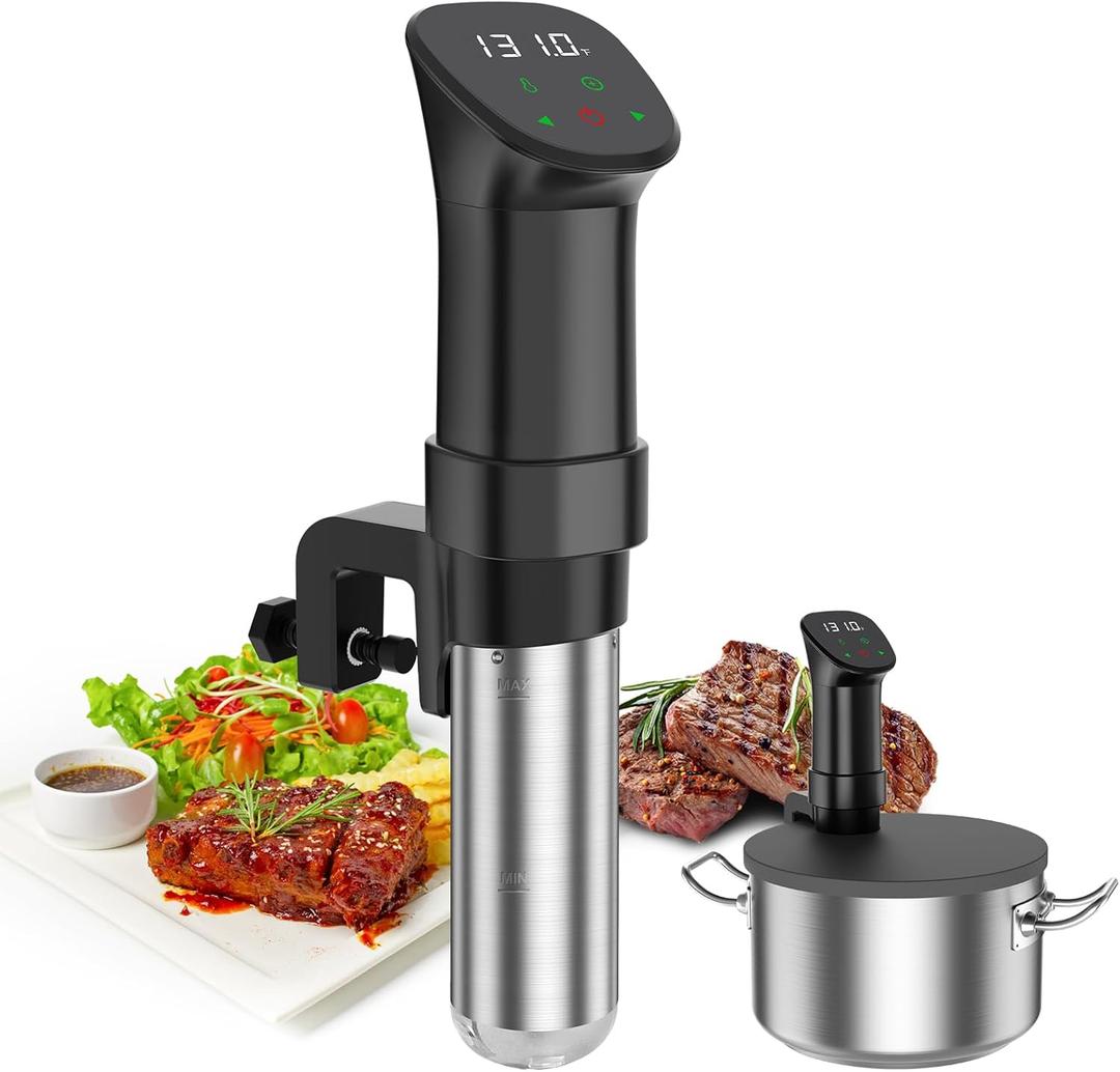 Sous Vide Machine-Suvee Cooker-Rocyis Sous Vide Kit with Lid, Recipes-1000W Fast Heating Immersion Circulator/Accurate Temperature and Timer/Digital Touch Screen, Stainless Steel (US Standard) (Black)