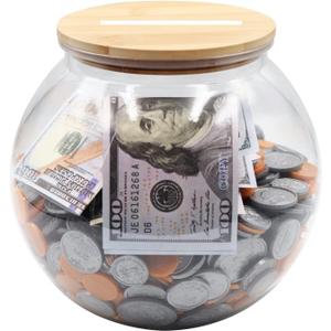 Large Clear Coin Bank Jar with Slotted Lid, 3/4 Gallon Plastic Money Tip Change Savings Coin Jar for Coin or Raffle Ticket, Big Clear Money Coin Tip Piggy Change Bank Box for Adults Teens
