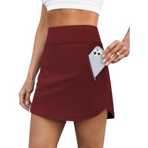 LouKeith Golf Skirts for Women Tennis Skirt with Zipper Pockets High Waisted Running Casual Athletic Skorts Built-in Shorts (Medium, Burgundy)