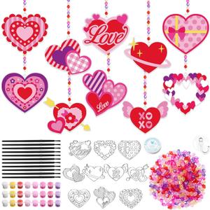 Dunzoom 30 Packs Valentine's Day Crafts, Heart Suncatcher Kit for Window Art, DIY Valentines Stained Glass Effect Painting Craft Kits, Classroom Valentine Gifts Party Favors Decorations