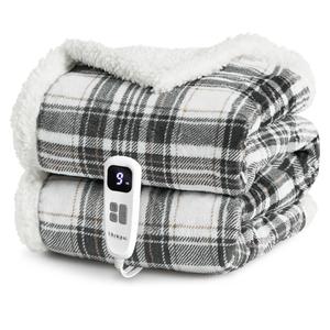 Heated Blanket Electric Throw-50''x60'' Ultra Soft Cozy Plaid Flannel Fast Heating Electric Blanket with 10 Heat Levels & 10 Hrs Auto Off, ETL Certified, Keep Warm in Home Office (Grey)