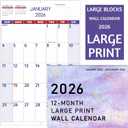 2026 Wall Calendar - Large Print Calendar 2026, 12 Monthly Calendar, Jan. 2026 - Dec. 2026, 14.6 x 22.8 In (Open), 2026 Calendar with Big Numbers, Large Grid, Notes, Moon Phases, Great for Planning