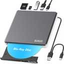External Blu Ray CD DVD Drive, USB 3.0 Type C Blu ray Burner BD Player Read/Write Portable Bluray Drive Slim Optical Blue Ray CD DVD Reader for Laptop PC Windows 11 MacBook Pro Air Desktop Linux OS (Grey)