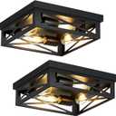 Black Flush Mount Ceiling Light Fixture,4-Light Square Hallway Light Fixtures Ceiling,Light Fixtures Ceiling Mount for Farmhouse,Kitchen,Hall,Bedroom (2 Pack)