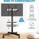 Rfiver Mobile TV Stand for 23-60 Inch LCD LED Flat/Curved Panel Screen TVs up to 88 lbs, Rolling TV Stand with Adjustable Shelf & Tilt, Portable Floor Stand on Wheels for Bedroom, Living Room, Office (Black)