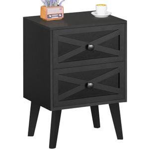 Lerliuo Nightstand, Black End Table with 2 Drawers Barn Door Decorated, Mid Century Modern Night Stand, Bed Side Table with Storage, Solid Wood Legs Cabinet Dresser for Living Room, Bedroom, Dorm (Set of 1)