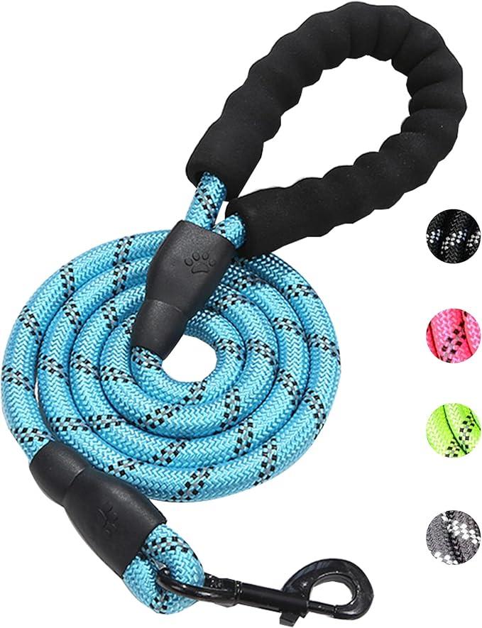 PETANK Rope Dog Leash 4 FT with Comfortable Padded Handle and Highly Reflective Threads for Small Medium Dogs (Blue, 4FT*2/ 5")