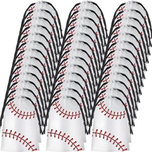 Flutesan 100 Pack 6 x 8 Inch Drawstring Baseball Party Favor Bags Plastic Baseball Snack Goodie Bags Gift Packaging Storage for Birthday Sports Theme Party Supplies