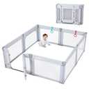 Baby Playpen with Door, Foldable Adjustable Play Pen for Babies and Toddlers,Heavy-Duty Play Yard Fence Play Area, Large Toddler Playpen, Light Grey (79x71x27in)