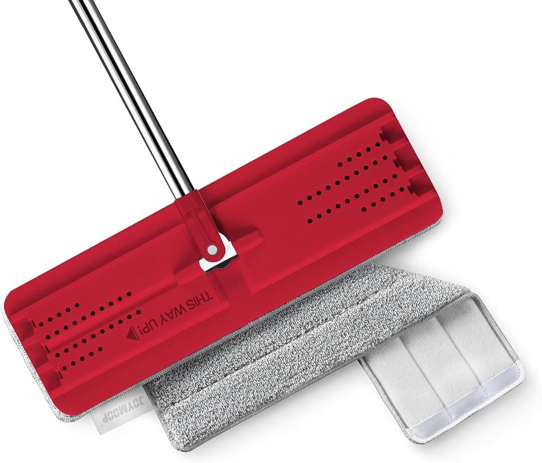 JOYMOOP Flat Mop, Microfiber Mop Head for Floor Cleaning, 50" Handle with 13" Flat Head, Black & Red