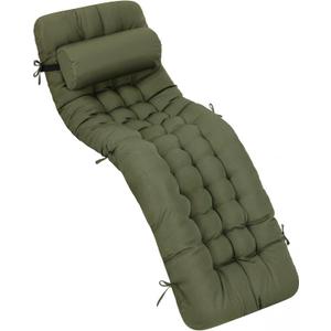 Tudomro Outdoor Chaise Lounge Cushion 66x21x4'' Waterproof & Fade-Resistant Patio Pool Chaise Lounge Cushion Headrest Pillow Tie Replacement Rocking High Back Chair(Olive Green,1 Pcs)