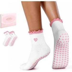 ALLIVE Pilates Socks with Grips for Women, Breathable Soft Non Slip Cute Yoga Socks for Studio or Home, Gift-Ready Set (2Pairs Whitewhite)