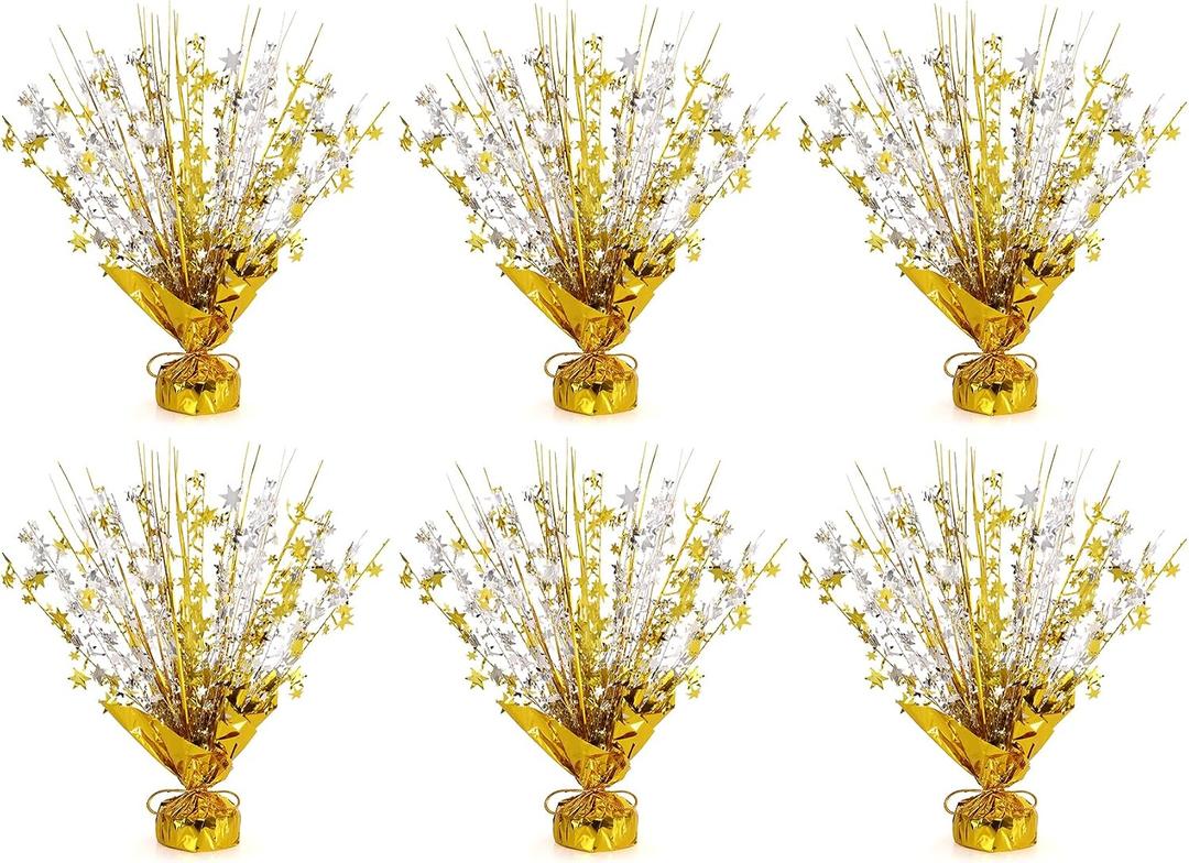 6 Pack Metallic Foil Spary Centerpieces for Tables, Gold Silver Centerpieces for Tables Decorations, Star Brust Table Centerpieces for Birthday Graduation Wedding Baby Shower Party