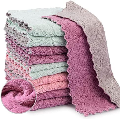 Bessrung 20 Packs Kitchen Cloth Dish Towels, Nonstick Oil Fast Drying Washcloths, Premium Dish Cloths for Kitchen, Car, Bathroom Cleaning, Reusable Highly Absorbent Cleaning Clothes, Mix-Colors