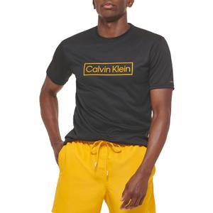 Calvin Klein Men's Standard Light Weight Quick Dry Short Sleeve 40+ UPF Protection Active Top (X-Large, Black Logo)