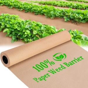 DECOHS 4 x 100 Ft Biodegradable Paper Weed Barrier- Heavy Duty Biodegradable Garden Bed Grass- Garden Paper Weed Control Barrier Weed Grass Blocker for Outdoor Garden Lawn