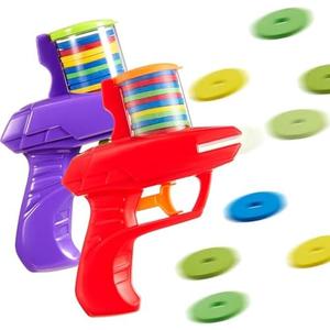Sumind 2 Pieces Foam Disc Launcher Zip Shot Shooter Disc Shooter (Red, Purple)