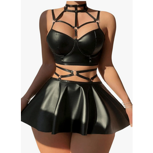 OYOANGLE Lingerie Set for Women Sexy Strappy 3 Piece Teddy Babydoll Lingerie Garter with Underwire Size XL
