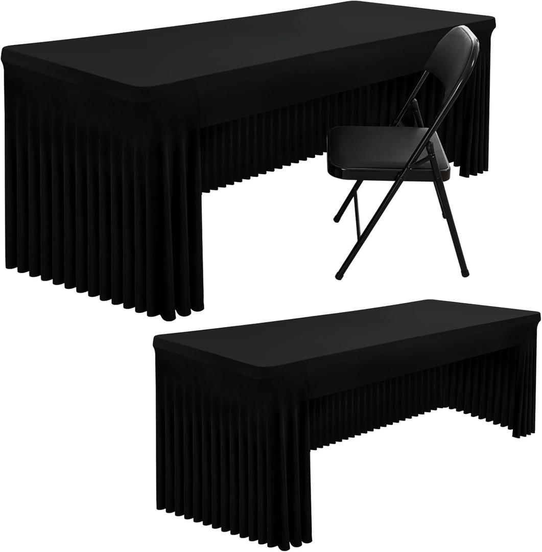 Smiry 2 Pack Spandex Open Back Tablecloth,Elastic Fitted Stretch Tablecloth for 6FT Rectangle Tables,Waterproof Washable Table Cover Skirt for Wedding, Banquet & Parties (Black, 72Lx30Wx30H Inch)