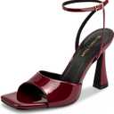 Strappy Kitten Heels for Women Square Open Toe Stiletto Mesh Heeled Sandals with Ankle Strap Wedding Party Dress Shoes (Red, Size 6)