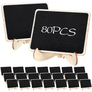 80Pcs Mini Chalkboard Signs for Food, 4" x 3" Wooden Chalkboard Labels, Small Chalkboard Signs with Stand, Reusable Tabletop Chalkboard Sign for Party Buffet Table, Weddings Decorations