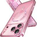 Magnetic for iPhone 17 Pro Case with Glitter Integrated Lens Protection, [Glossy Bumper & Shiny Magnetic Ring] [Compatible with Magsafe] Cute Women Girly Protective Phone Case for iPhone 17 Pro Pink