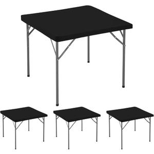 Fitted Square Tablecloth 36x36 Inch-4 Pack Black Card Elastic Spandex Table Clothes-Small Stretch Folding Table Cover Topper Cap for Kitchen Dining Picnic Patio Outdoor Party Tables