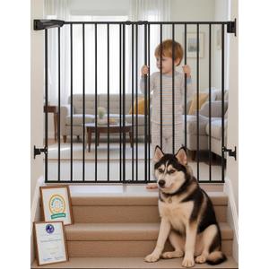 Babelio Baby Gate for Stairs & Doorways, 26-43" W 34" H Extra Tall| No Bottom Bar| Easy Installation| One-handed Operation| Auto-close| Hardware Mount (Drill Needed) Safety Dog/Pet Gate Indoor (Black)