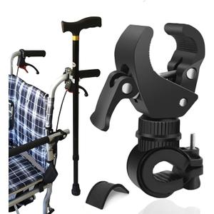 2Pcs Cane Holder for Walker,Wheelchair,Drive Rollator,Universal Crutches Stick Rack Bracket Accessories,360 Rotatable Adjustable Stick Rack,Clamping Diameter 0.8 - 1.38 inches