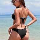ZAFUL Women's Bandeau Bikini O Ring Strapless Tie Back High Cut Two Piece Swimsuit Bathing Suits (Black, M)
